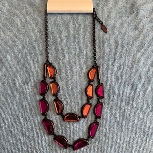 Coldwater Creek Double Strand Crescent Gem Orange & Pink Necklace